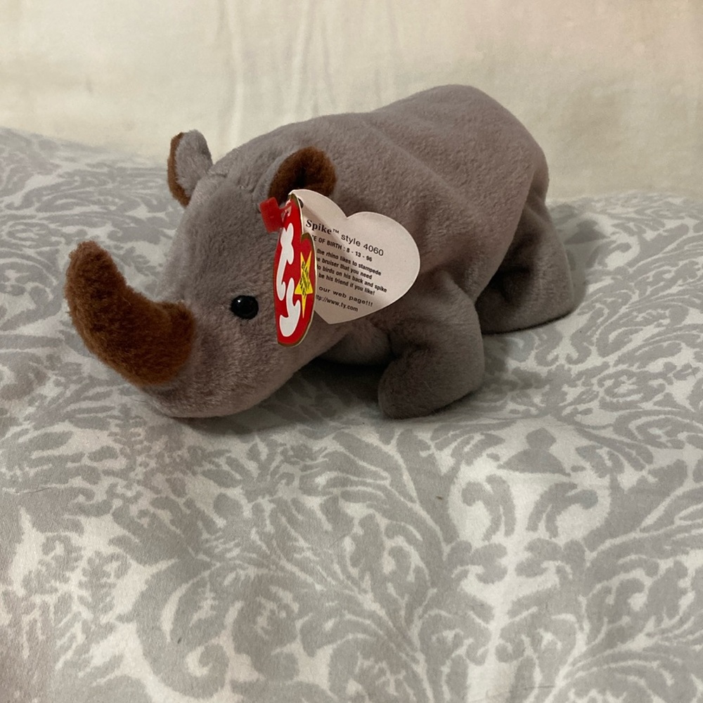1996 Vintage Ty Beanie Babies Spike The Rhino, Errors on Tag PVC Pellets
